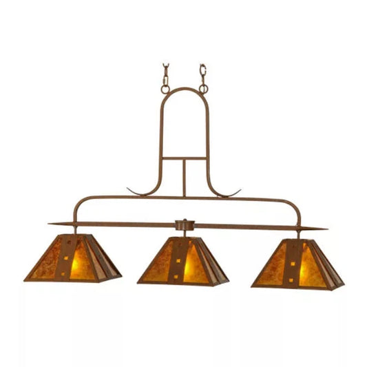 2nd Ave Lighting Hanford 48" 3-Light Amber Mica Shade Rustic Iron Island Pendant