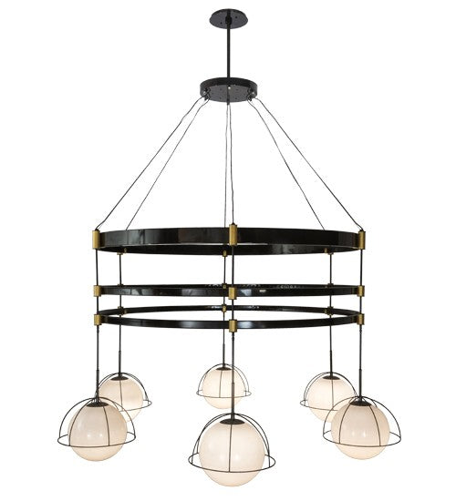 2nd Ave Lighting Heliocentricity 116" Wide 6 LT Chandelier in Mirror Black Goldtastic Finish