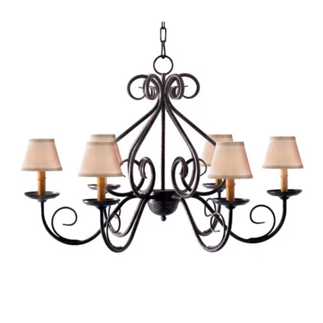 2nd Ave Lighting Jenna 36" 6-Light E12 Base Natural Linen Textrene Antique Iron Gate Chandelier