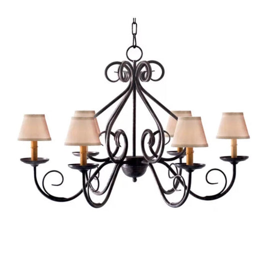2nd Ave Lighting Jenna 36" 6-Light E12 Base Natural Linen Textrene Antique Iron Gate Chandelier