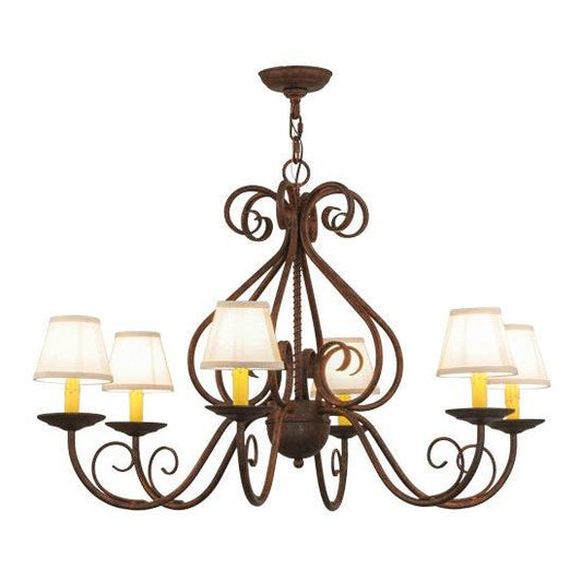2nd Ave Lighting Jenna 36" Wide 6 LT Chandelier With Fabric Shade in Rusty Nail Finish