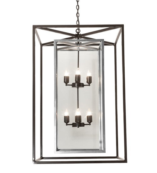 2nd Ave Lighting Kitzi Box 28" Square Pendant in Timeless Bronze and Extreme Chrome Finish
