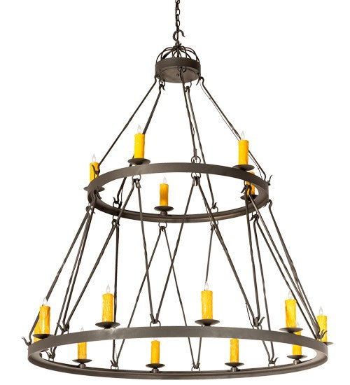 2nd Ave Lighting Lakeshore 60" Wide Two Tier 15 Light Chandelier in Wrought Iron Finish