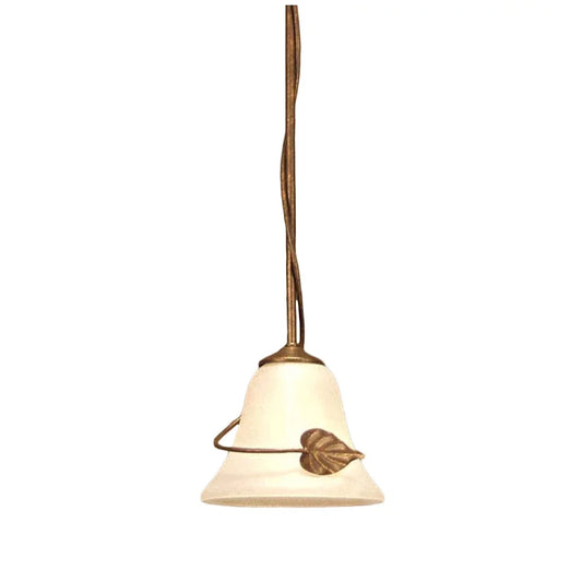 2nd Ave Lighting Leaf 7" Cream Scavo Glass Shade Pompeii Gold Metal Mini Pendant Light