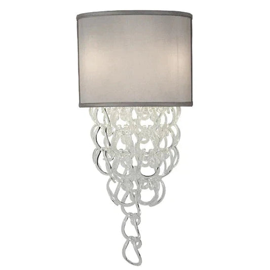 2nd Ave Lighting Lucy 15" Gray Textrene Shade Clear Glass Hoops Nickel Metal Wall Sconce
