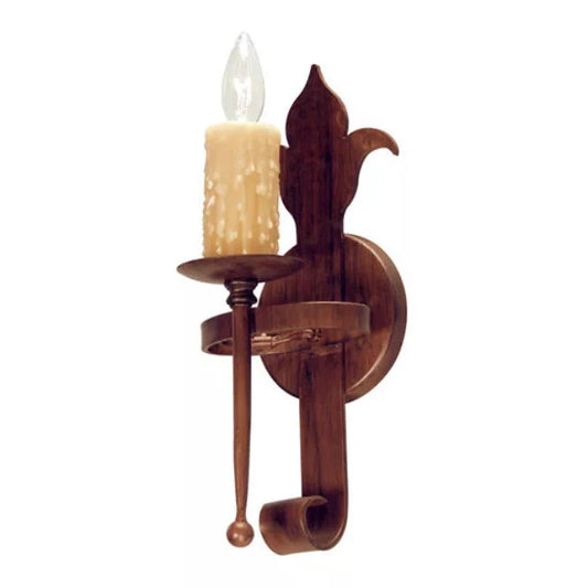 2nd Ave Lighting Marthe 6" 1-Light Amber Faux Candlelight Rustic Iron Wall Sconce
