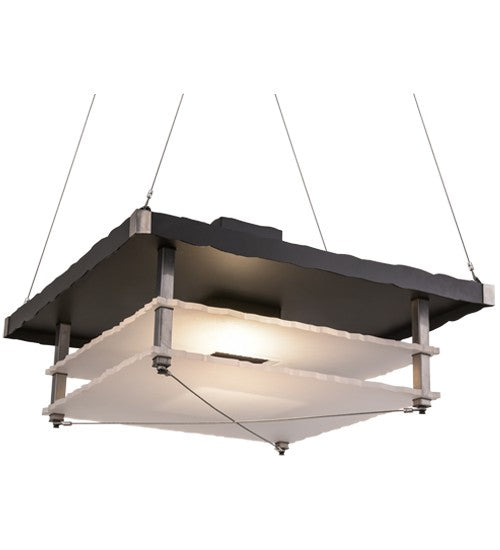 2nd Ave Lighting Metropolis 30" Square Pendant in Black DecoRaw Steel Finish