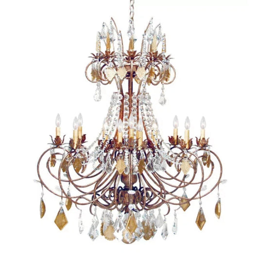2nd Ave Lighting Minuet 42" 16-Light Clear Crystal and Gold Opaque Crystal Droplets Chandelier