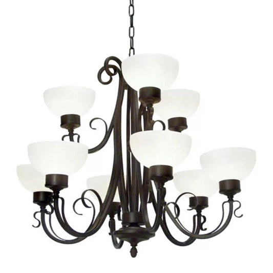 2nd Ave Lighting Mirasol 36" 9-Light Whitestone Idalight Shade Rustic Iron Frame Chandelier