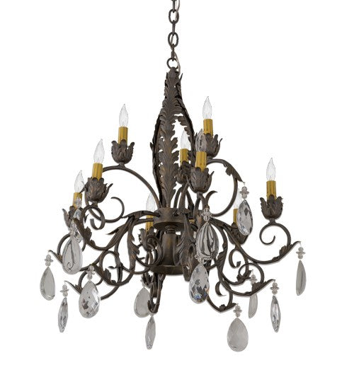 2nd Ave Lighting New Country French 26" 9-Light E12 Base Cream Textrene Shade French Bronze Chandelier