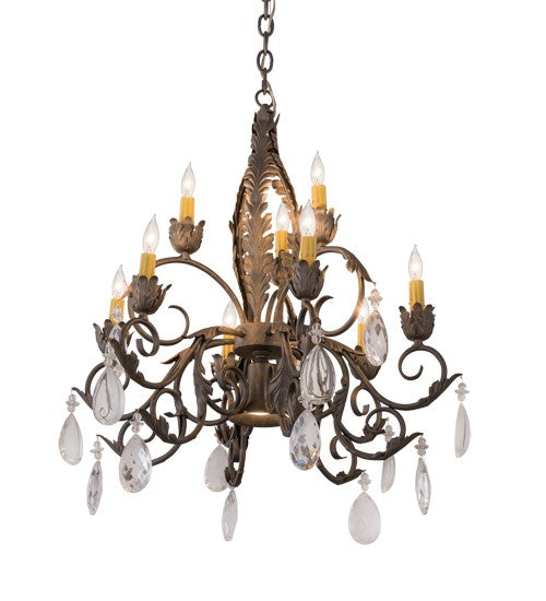 2nd Ave Lighting New Country French 26" 9-Light E12 Base Cream Textrene Shade French Bronze Chandelier