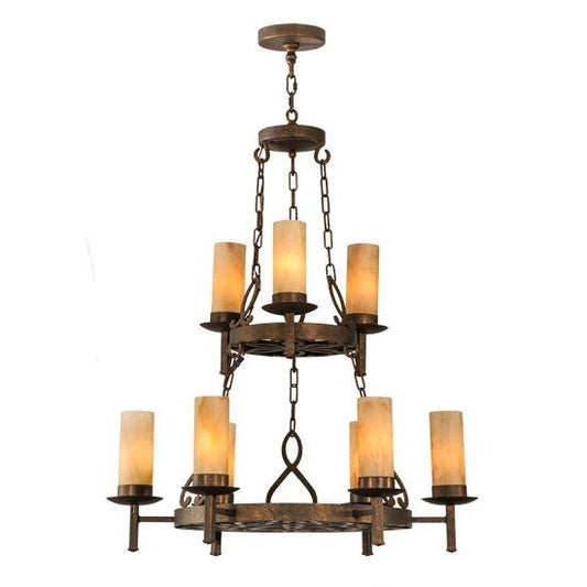 2nd Ave Lighting Newcastle 31" Wide 9LT Two Tier Chandelier in Gilded Tobacco Finish