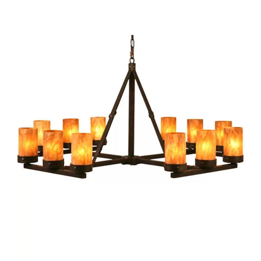 2nd Ave Lighting Parker 48" 12-Amber Quartz Idalight Cylindres Rustic Nail Metal Chandelier
