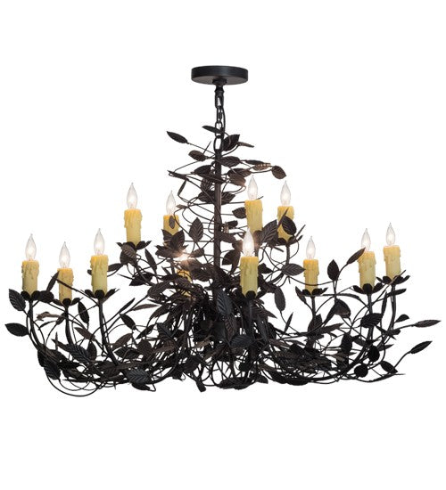 2nd Ave Lighting Pear Leaf 42" Wide 12 Light Chandelier in Satin Black Finish