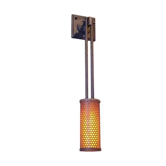 2nd Ave Lighting Perforated Cylinder 9" 1-Light Amber Quartz Idalight Shade Oil Rubbed Bronze Frame Wall Sconce