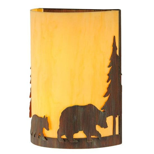 2nd Ave Lighting Pine Tree and Bear 10” Wall Sconce in Old Red Barn Finish