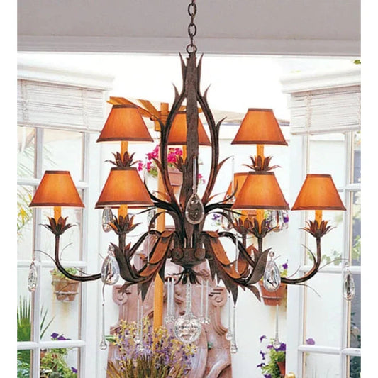 2nd Ave Lighting Slenderleaf 36" 9-Light Amber Textrene Shade Pate Metal Chandelier