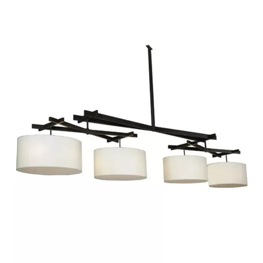 2nd Ave Lighting Solaris 177" 4-Light Beige Silk Textrene Shade Oil Rubbed Bronze Oblong Pendant Light