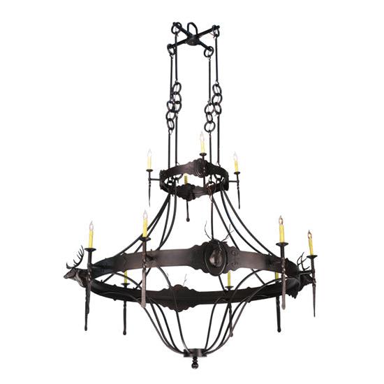 2nd Ave Lighting Stag 72" 12-Light Two Tier Mahogany Bronze Chandelier