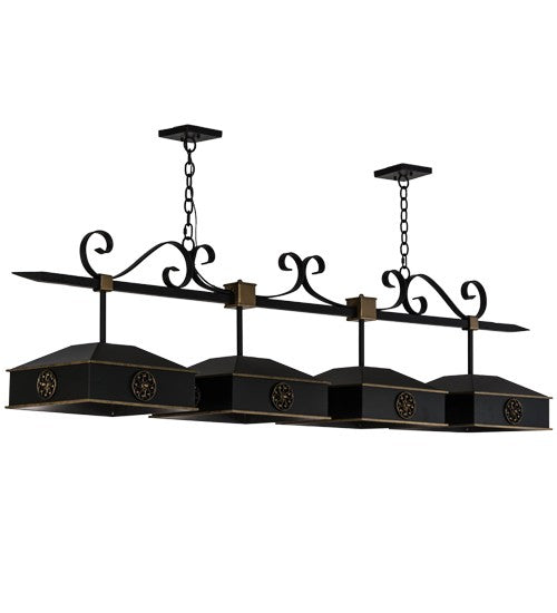 2nd Ave Lighting Stefano 78" Long 4 LT Island Pendant in Blackwash With Gold Accents