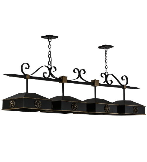 2nd Ave Lighting Stefano 78" Long 4 LT Island Pendant in Blackwash With Gold Accents
