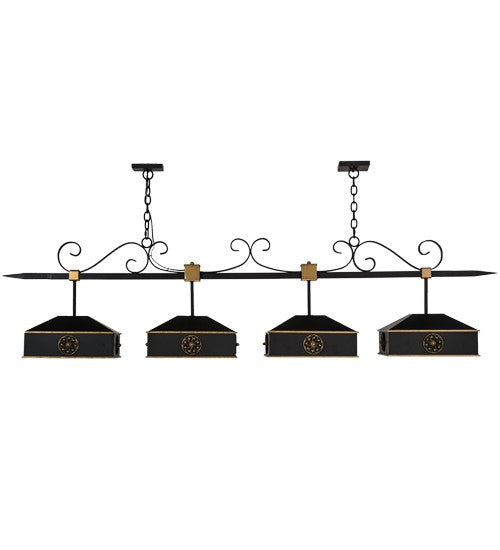 2nd Ave Lighting Stefano 78" Long 4 LT Island Pendant in Blackwash With Gold Accents