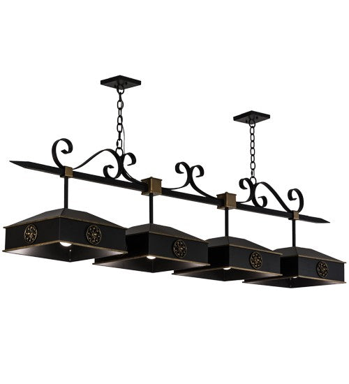 2nd Ave Lighting Stefano 78" Long 4 LT Island Pendant in Blackwash With Gold Accents