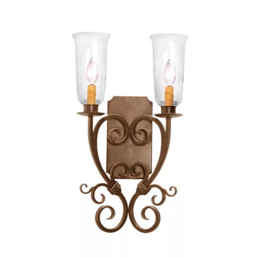 2nd Ave Lighting Thierry 14" 2-Light Clear Hurricane Glass Shade Antique Rust Wall Sconce