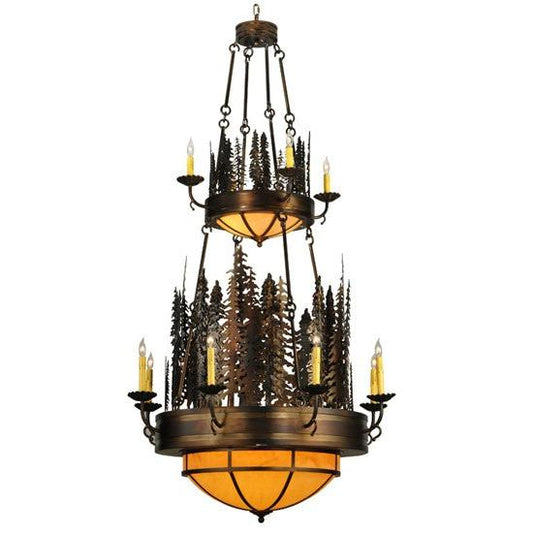 2nd Ave Lighting Walden Pine 40" Wide 14 Light Two Tier Chandelier in Burnished Antique Copper