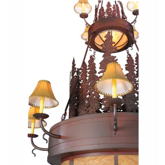 2nd Ave Lighting Walden Pine 54" 12 Ivory Faux Candle Light Beige Leather Shades Rust Over Wrought Iron 2-Tier Chandelier