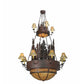2nd Ave Lighting Walden Pine 54" 12 Ivory Faux Candle Light Beige Leather Shades Rust Over Wrought Iron 2-Tier Chandelier