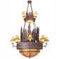 2nd Ave Lighting Walden Pine 54" 12 Ivory Faux Candle Light Beige Leather Shades Rust Over Wrought Iron 2-Tier Chandelier