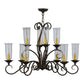 2nd Ave Lighting Wallis 36" 10-Light Clear Glass Hurricane Shade Gilded Tobacco Oblong Chandelier