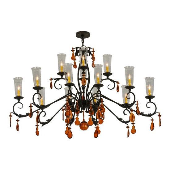 2nd Ave Lighting Windsor 62" Long 14 Light Oblong Chandelier in Chestnut Finish