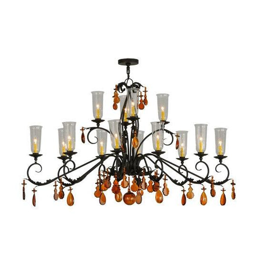 2nd Ave Lighting Windsor 62" Long 14 Light Oblong Chandelier in Chestnut Finish