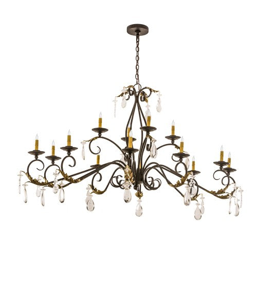 2nd Ave Lighting Windsor 64" Long 14 Light Oblong Chandelier in Golden Bronze Finish