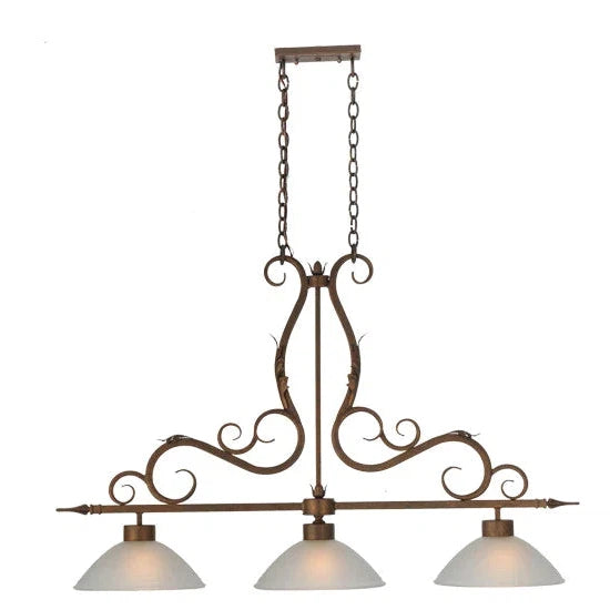 2nd Ave Lighting Zamora 49" 3-Light E26 Base White Scavo Glass Shade Antique Rust Island Pendant Light