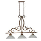 2nd Ave Lighting Zamora 49" 3-Light E26 Base White Scavo Glass Shade Antique Rust Island Pendant Light