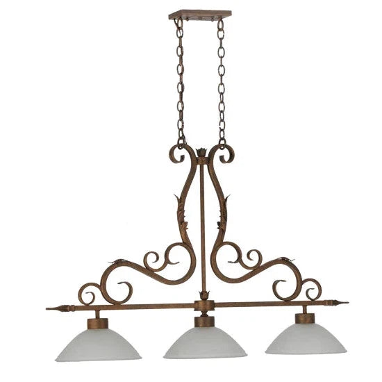 2nd Ave Lighting Zamora 49" 3-Light E26 Base White Scavo Glass Shade Antique Rust Island Pendant Light