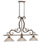 2nd Ave Lighting Zamora 49" 3-Light E26 Base White Scavo Glass Shade Antique Rust Island Pendant Light