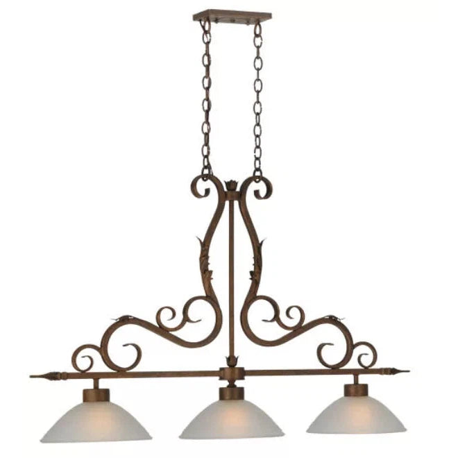 2nd Ave Lighting Zamora 49" 3-Light E26 Base White Scavo Glass Shade Antique Rust Island Pendant Light