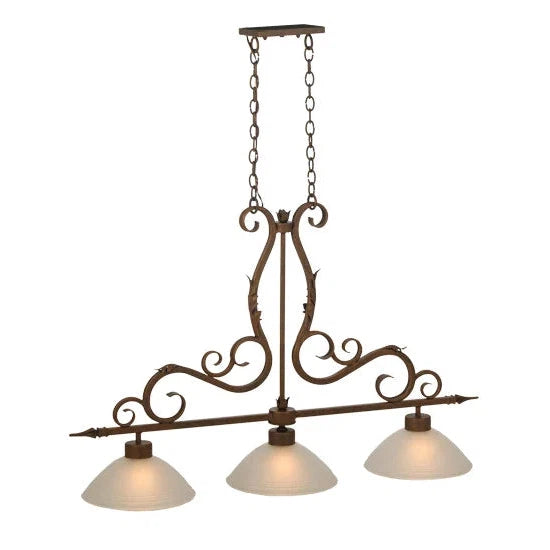 2nd Ave Lighting Zamora 49" 3-Light E26 Base White Scavo Glass Shade Antique Rust Island Pendant Light