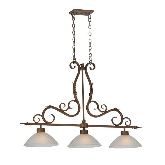 2nd Ave Lighting Zamora 49" 3-Light E26 Base White Scavo Glass Shade Antique Rust Island Pendant Light
