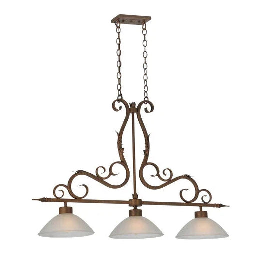 2nd Ave Lighting Zamora 49" 3-Light E26 Base White Scavo Glass Shade Antique Rust Island Pendant Light