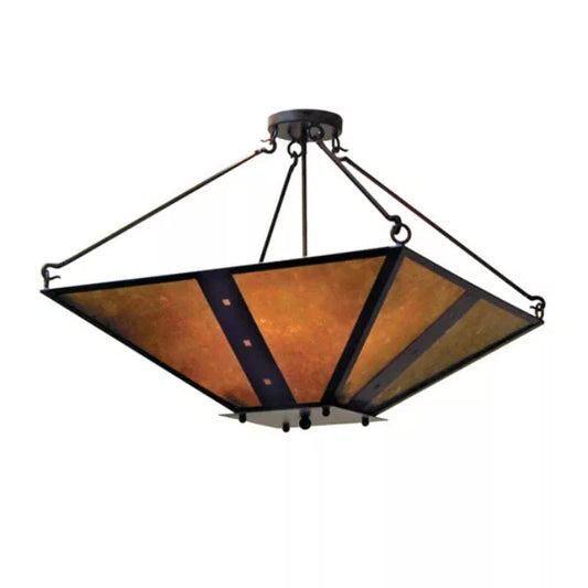 2nd Ave Lighting Zandra 30" 4-Light E26 Base Amber Mica Shade Chestnut Metal Square Inverted Pendant Light