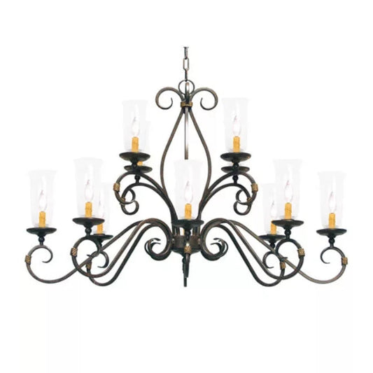 2nd Ave Lighting Zola 4" 12-Light Clear Glass Hurricane Style Glass Shades Two Tier Cajun Spice Chandelier