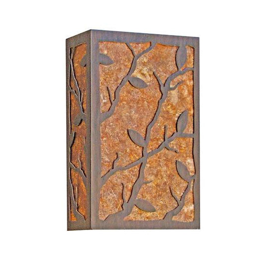 2nd Lighting Ave Branches With Leaves 10" Amber Mica Diffuser Rustic Iron Wall Sconce