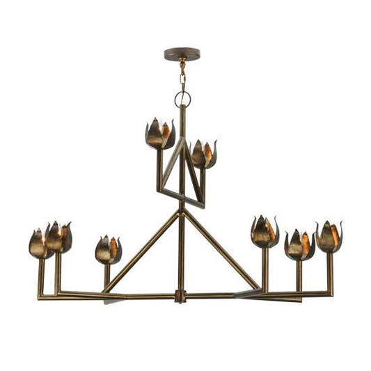 2ndd Ave Lighting Tulip 55" Long 8 Light Oblong Chandelier in Antique Copper Finish