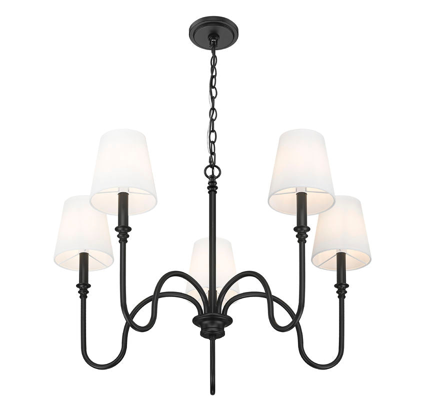 Z-Lite Jisele 30" 5-Light Matte Black Steel Frame White Linen Shade Chandelier