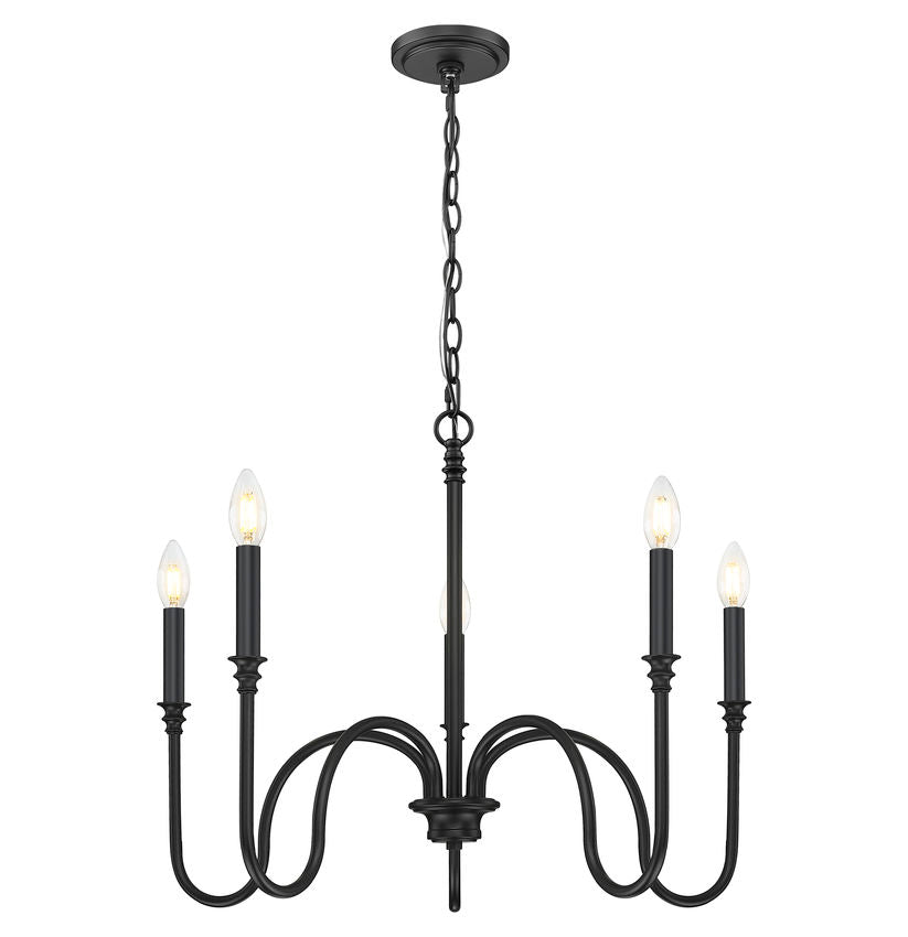 Z-Lite Jisele 30" 5-Light Matte Black Steel Frame White Linen Shade Chandelier